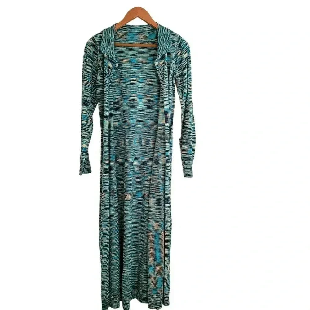 Band Of Gypsies Long Temo Cardigan Blue/Beige Slit Side Button Up SIZE S WOMEN'S - Picture 1 of 16